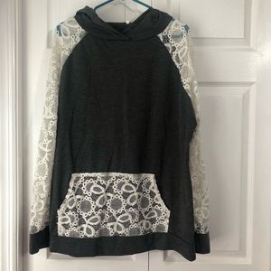 Dark gray & white lace hoodie